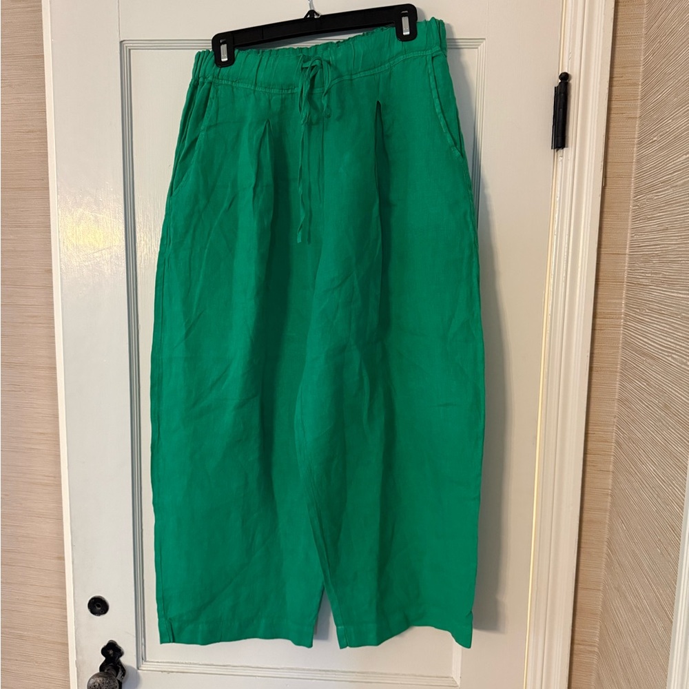 Velvet by Graham & Spencer Vibrant Green Hannah Linen Wide Leg Pants